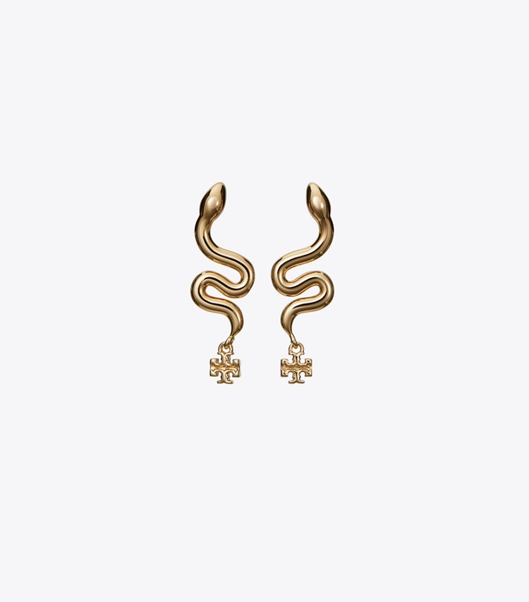 Tory Burch designer earrings Snake Stud Earring in Tory Gold front