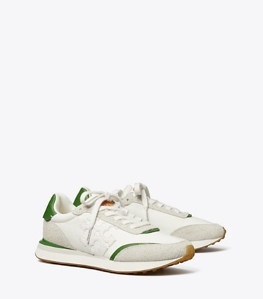 Tory Burch designer sneakers Sneaker Destiny in WHITE / WHITE / PALE GREEN angle