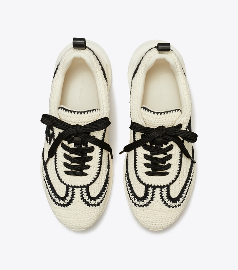 Tory Burch designer sneakers Sneaker Good Luck all’uncinetto in NEW IVORY / PERFECT BLACK superiore