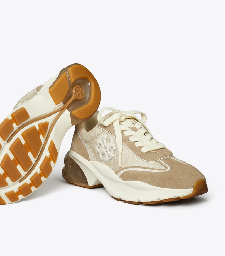 Tory Burch designer sneakers Sneaker Good Luck con T Monogram in BIRCH / AVOLA angle