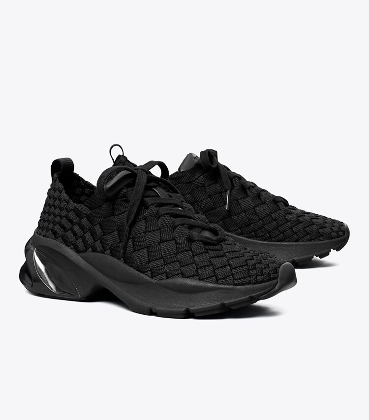 Tory Burch designer sneakers Sneaker Good Luck intrecciata in PERFECT BLACK angle
