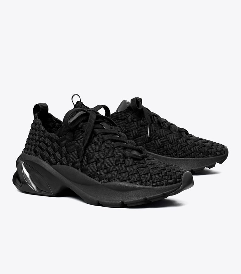 Tory Burch designer sneakers Sneaker Good Luck intrecciata in PERFECT BLACK angle