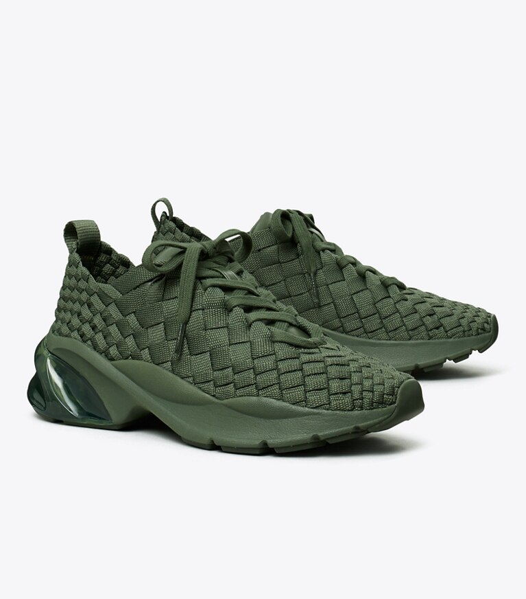 Tory Burch designer sneakers Sneaker Good Luck intrecciata in DARK GREEN angle
