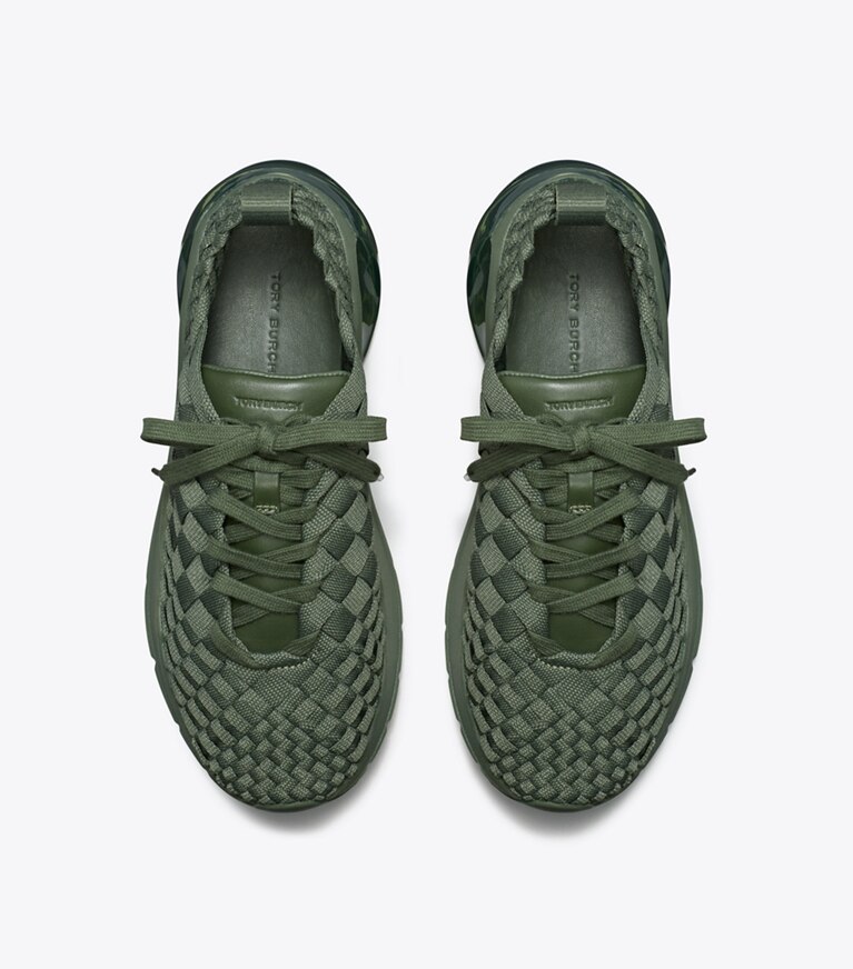Tory Burch designer sneakers Sneaker Good Luck intrecciata in DARK GREEN angle