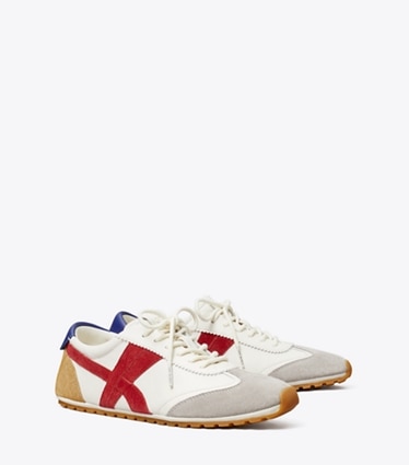 Tory Burch designer sneakers Sneaker Hank Field in CREAM / TORY RED / GRAY angle