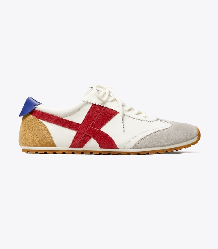 Tory Burch designer sneakers Sneaker Hank Field in CREAM / TORY RED / GRAY side