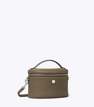 Tory Burch designer mini bags Soft Pebbled Vanity Case in Wild Mushroom angle