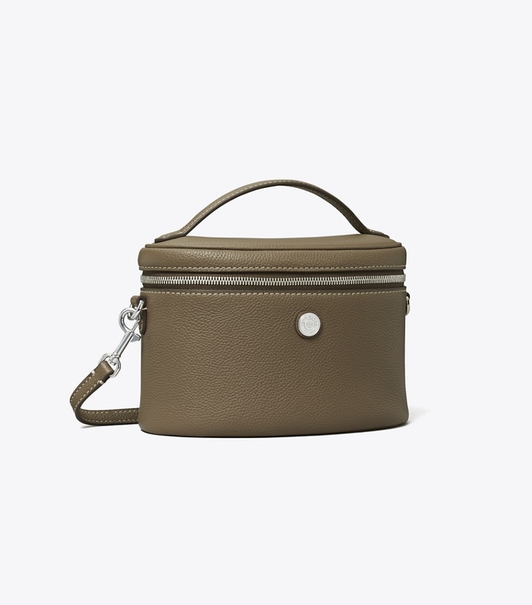 Tory Burch designer mini bags Soft Pebbled Vanity Case in Wild Mushroom angle