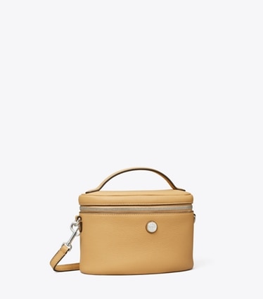 Tory Burch designer mini bags Soft Pebbled Vanity Case in Biscotti angle