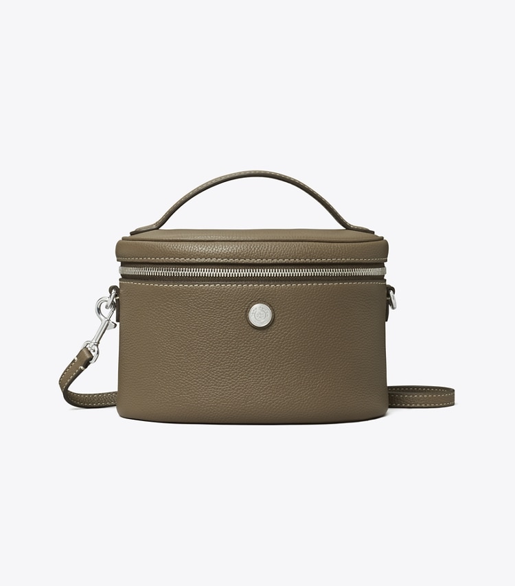 Tory Burch designer mini bags Soft Pebbled Vanity Case in Wild Mushroom front