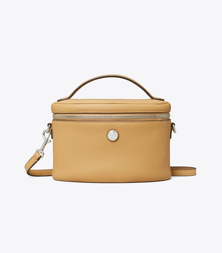Tory Burch designer mini bags Soft Pebbled Vanity Case in Biscotti front