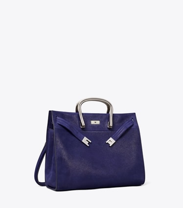 Tory Burch designer tote bags Soft Suede Lee Radziwill Bag in Navy angle