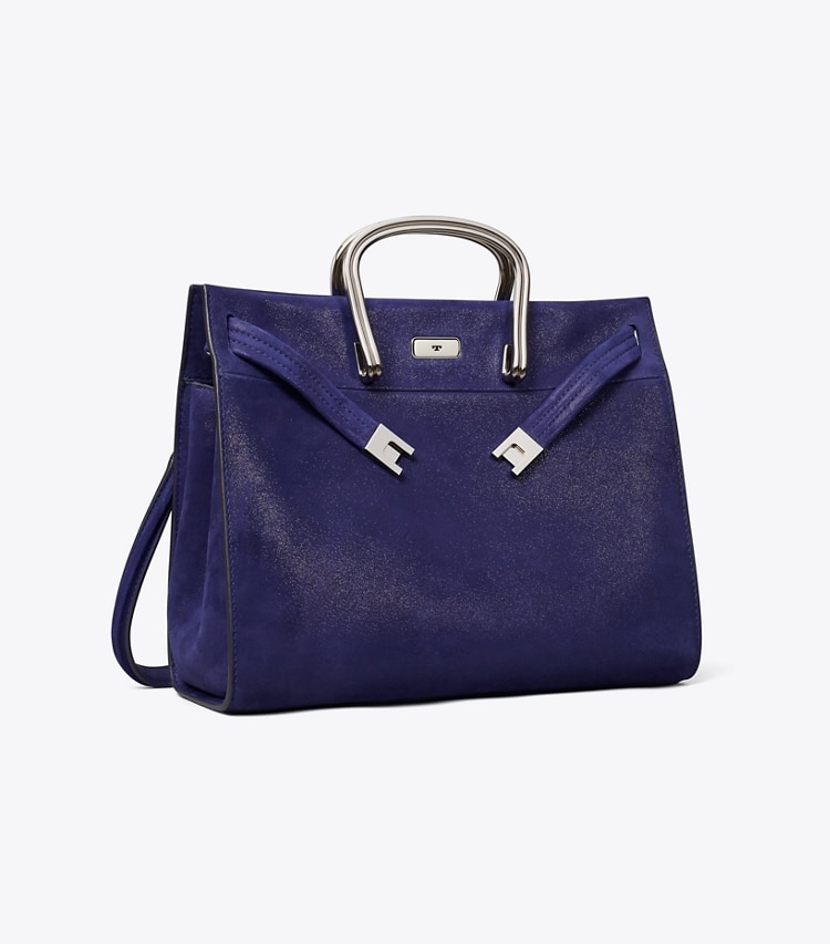 Tory Burch designer tote bags Soft Suede Lee Radziwill Bag in Navy angle