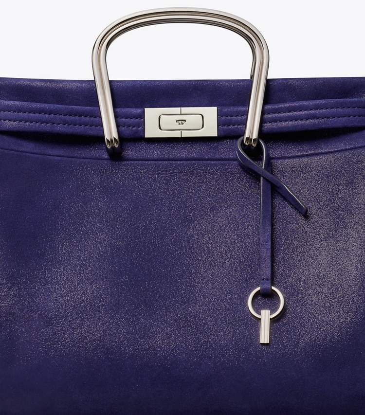 Tory Burch designer tote bags Soft Suede Lee Radziwill Bag in Navy detail