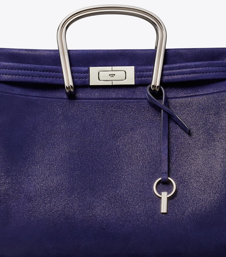 Tory Burch designer tote bags Soft Suede Lee Radziwill Bag in Navy detail