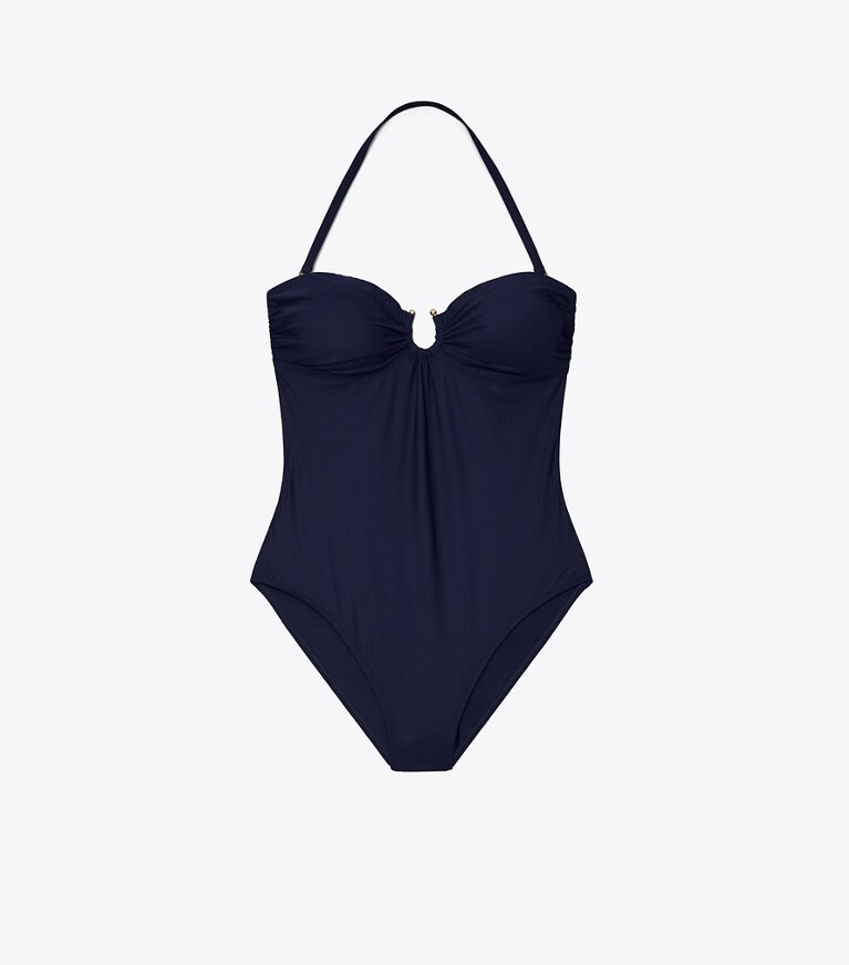 Tory Burch designer one pieces Solid Bandeau One-Piece in Tory Navy front