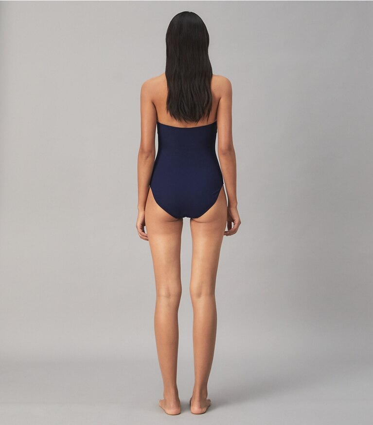 Tory Burch designer one pieces Solid Bandeau One-Piece in Tory Navy front