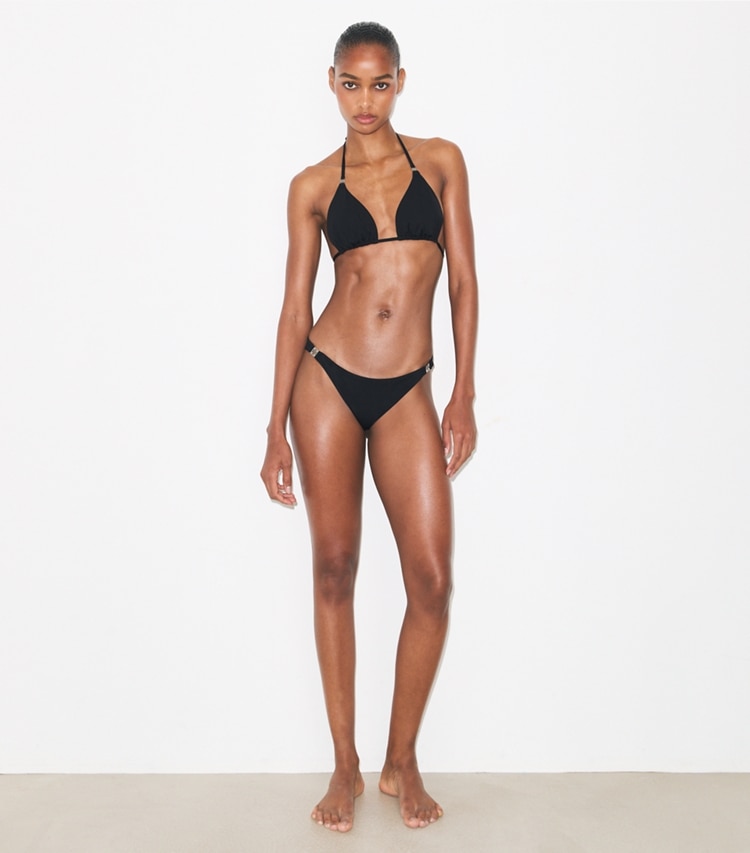 Tory Burch designer two pieces Solid Bikini Bottom in Black on model front