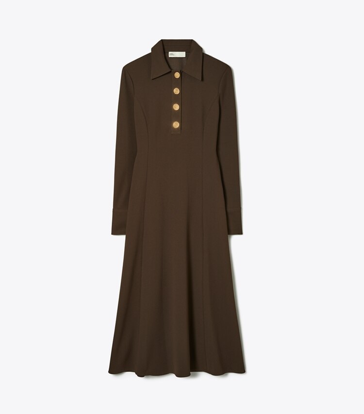 Tory Burch designer dresses Solid Crepe Shirtdress in Dark Cocoa front