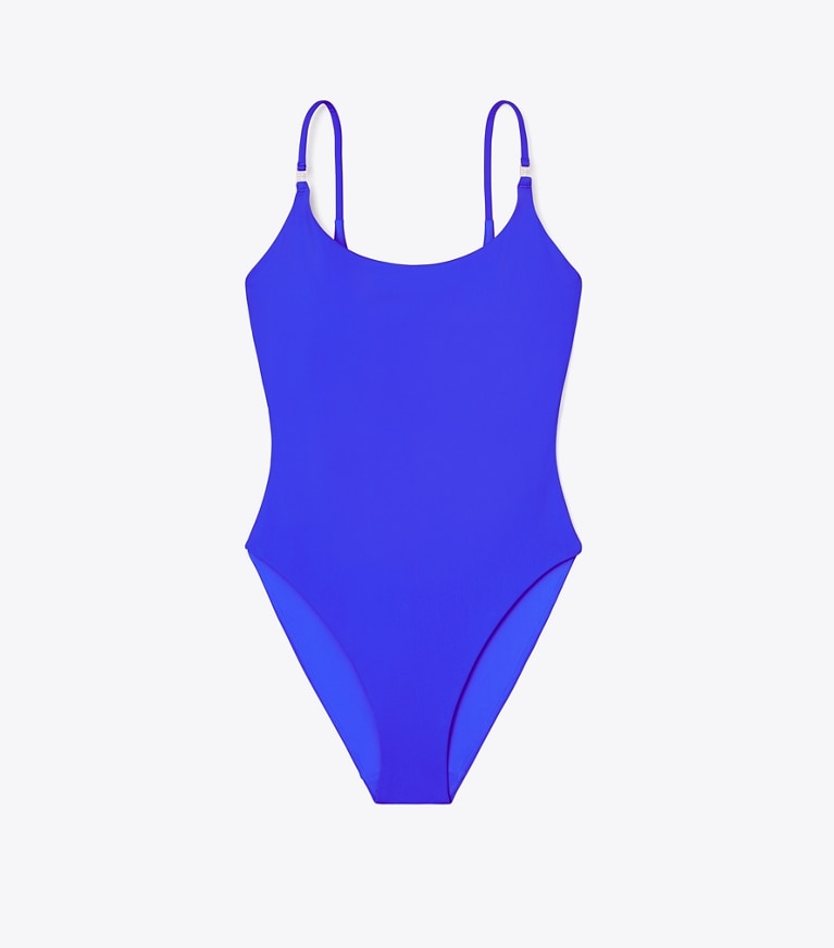 Tory Burch designer une pièce Solid Swimsuit in Bright Blue front