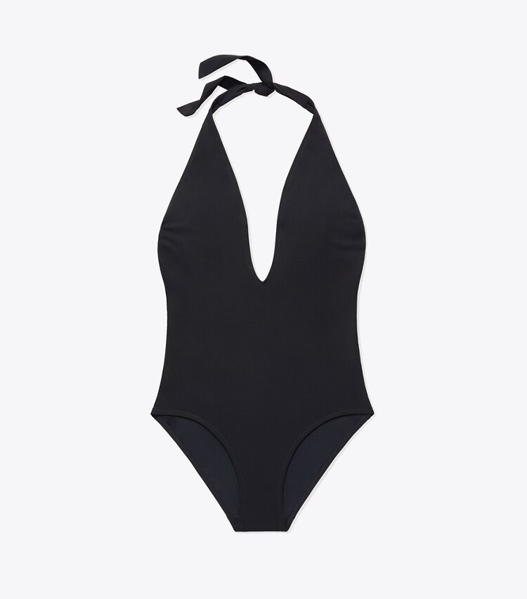 Tory Burch designer one pieces Solid Tie One-Piece in Black front