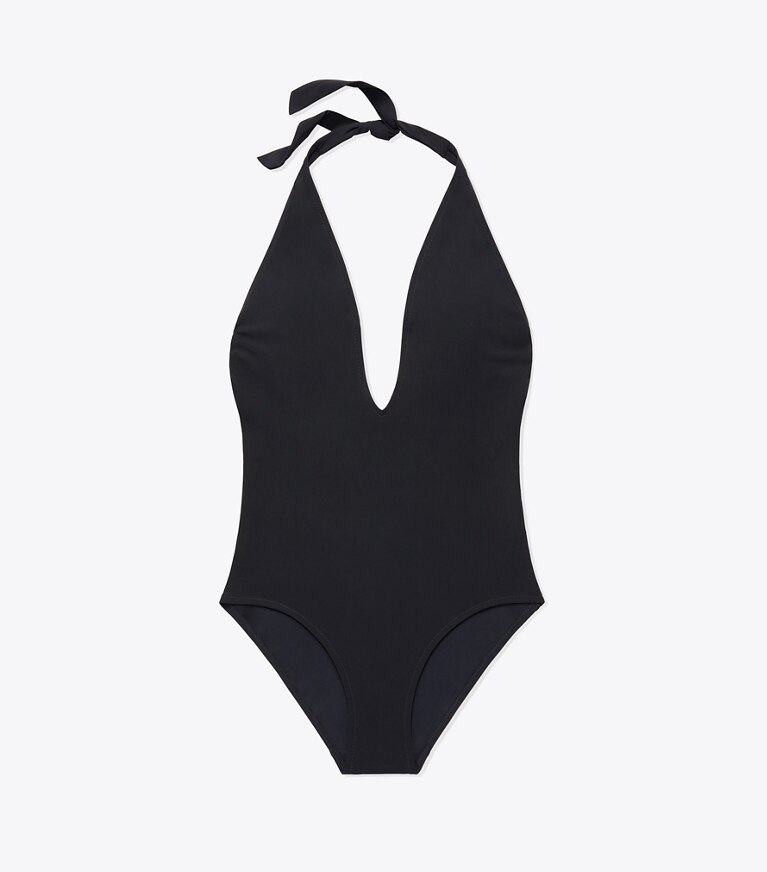Tory Burch designer one pieces Solid Tie One-Piece in Black front