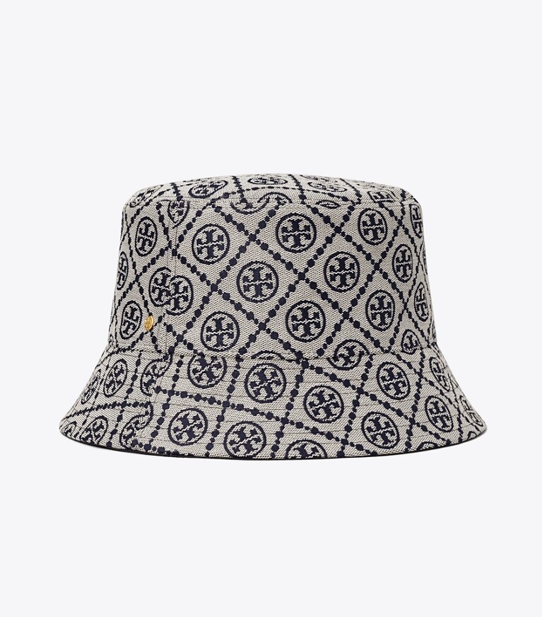 Tory Burch diseñador sombreros Sombrero de pescador de ala corta con monograma T en Tory Navy frente