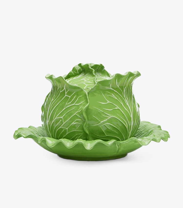 Tory Burch designer vaisselle Soupière couverte collection Lettuce dans Green de face