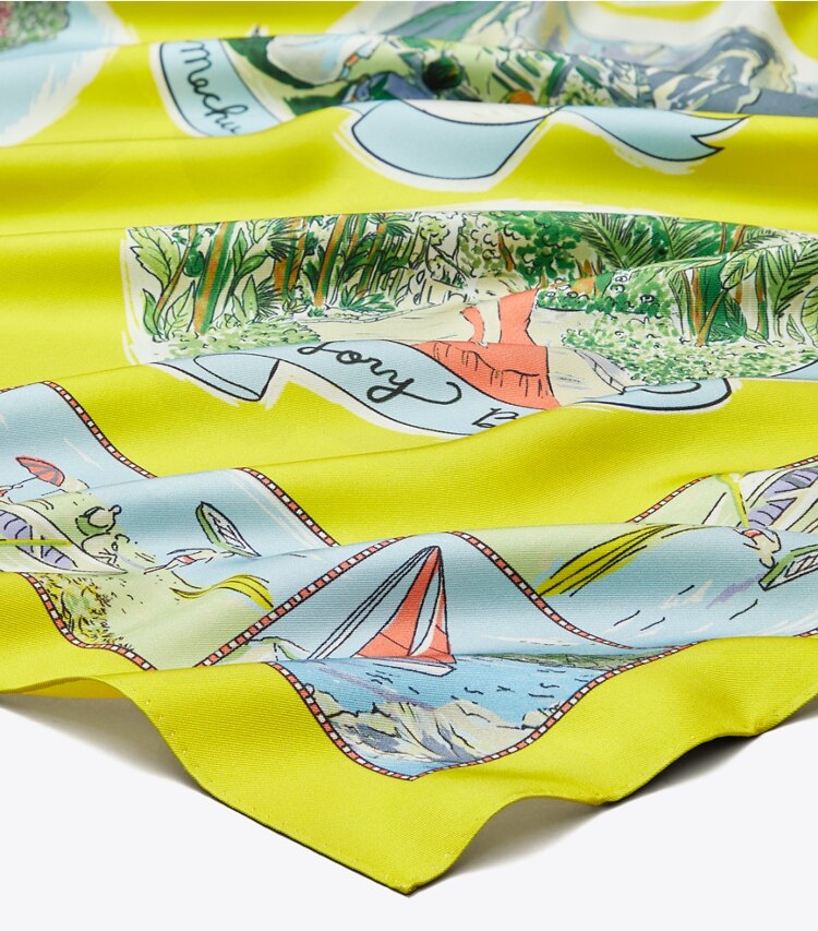 Tory Burch designer scarves Souvenir Silk Square Scarf in Acid Lemon detail