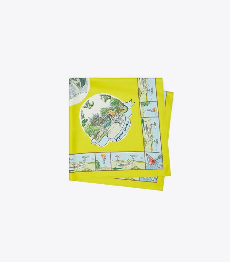 Tory Burch designer scarves Souvenir Silk Square Scarf in Acid Lemon folded