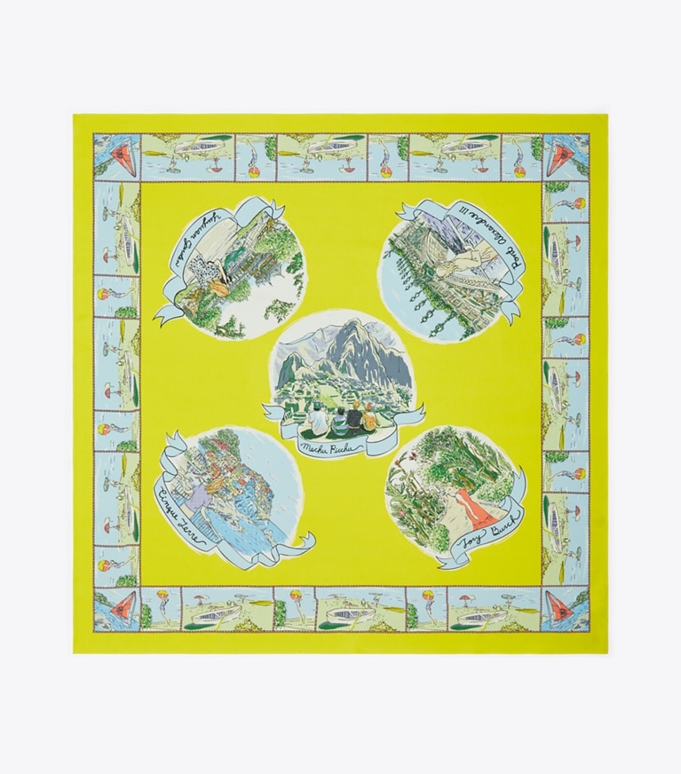 Tory Burch designer scarves Souvenir Silk Square Scarf in Acid Lemon overhead