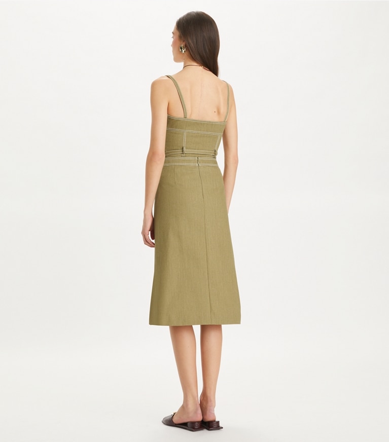Tory Burch designer tops Spaghetti Strap Cotton Twill Top in Stone Moss front