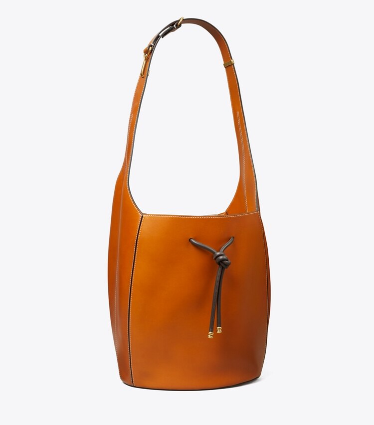 Tory Burch designer hobo bags Spaghetti Strap Large Bucket Bag in BOURBON angle