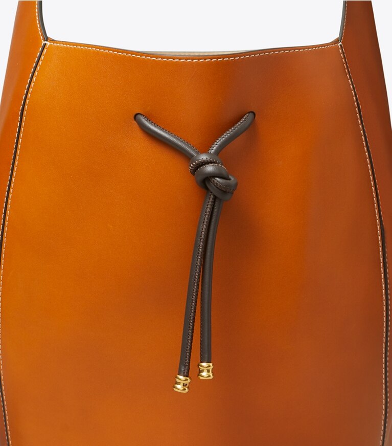 Tory Burch designer hobo bags Spaghetti Strap Large Bucket Bag in BOURBON angle