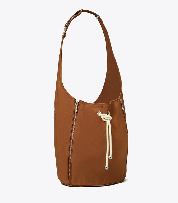 Tory Burch designer crossbody bags Spaghetti Strap Large Zip Bucket Bag in BOURBON VANILLA / French Cream angle