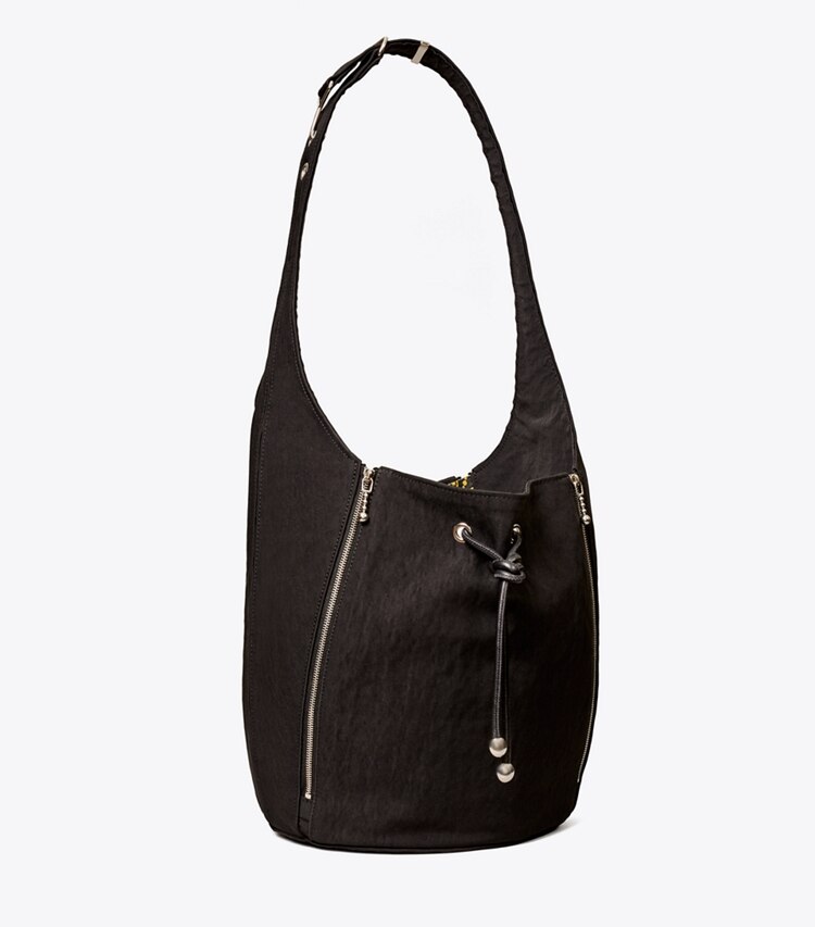 Tory Burch designer crossbody bags Spaghetti Strap Large Zip Bucket Bag in Black / Summer Yuzu angle