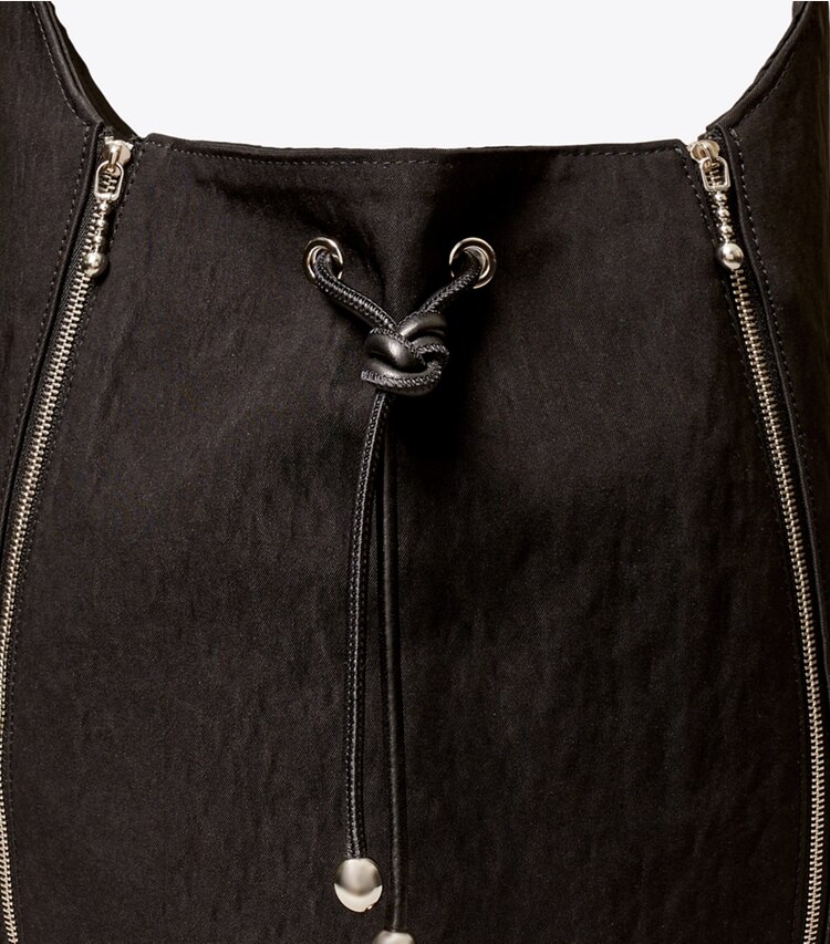 Tory Burch designer crossbody bags Spaghetti Strap Large Zip Bucket Bag in Black / Summer Yuzu detail