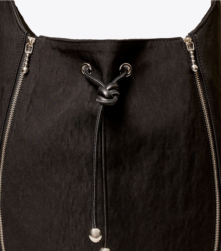 Tory Burch designer crossbody bags Spaghetti Strap Large Zip Bucket Bag in Black / Summer Yuzu angle