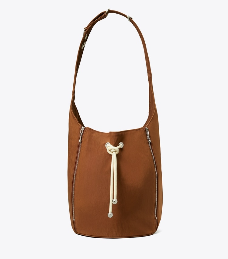 Tory Burch designer crossbody bags Spaghetti Strap Large Zip Bucket Bag in BOURBON VANILLA / French Cream front