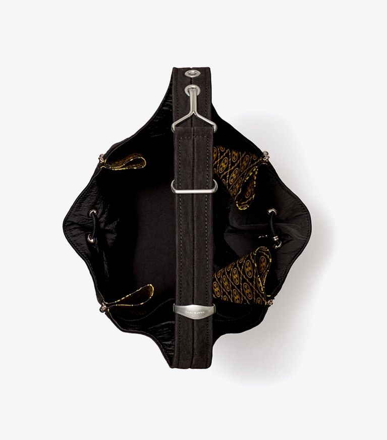 Tory Burch designer crossbody bags Spaghetti Strap Large Zip Bucket Bag in Black / Summer Yuzu angle