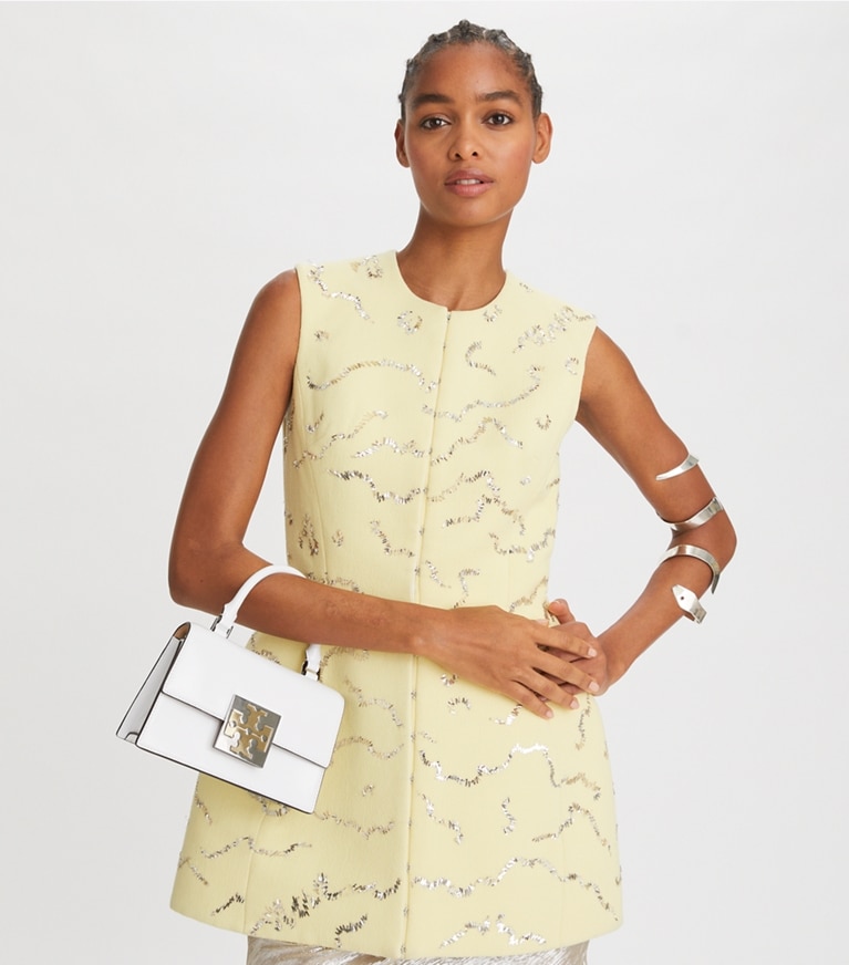 Tory Burch designer crossbody bags Spazzolato Mini Top-Handle Bag in Optic White angle