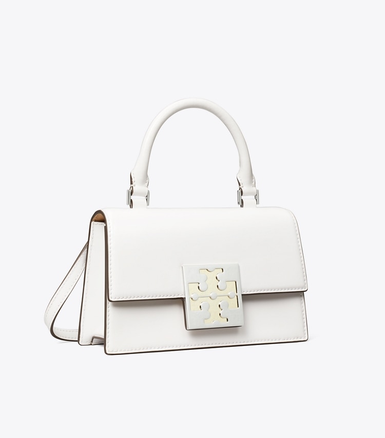 Tory Burch designer crossbody bags Spazzolato Mini Top-Handle Bag in Optic White angle
