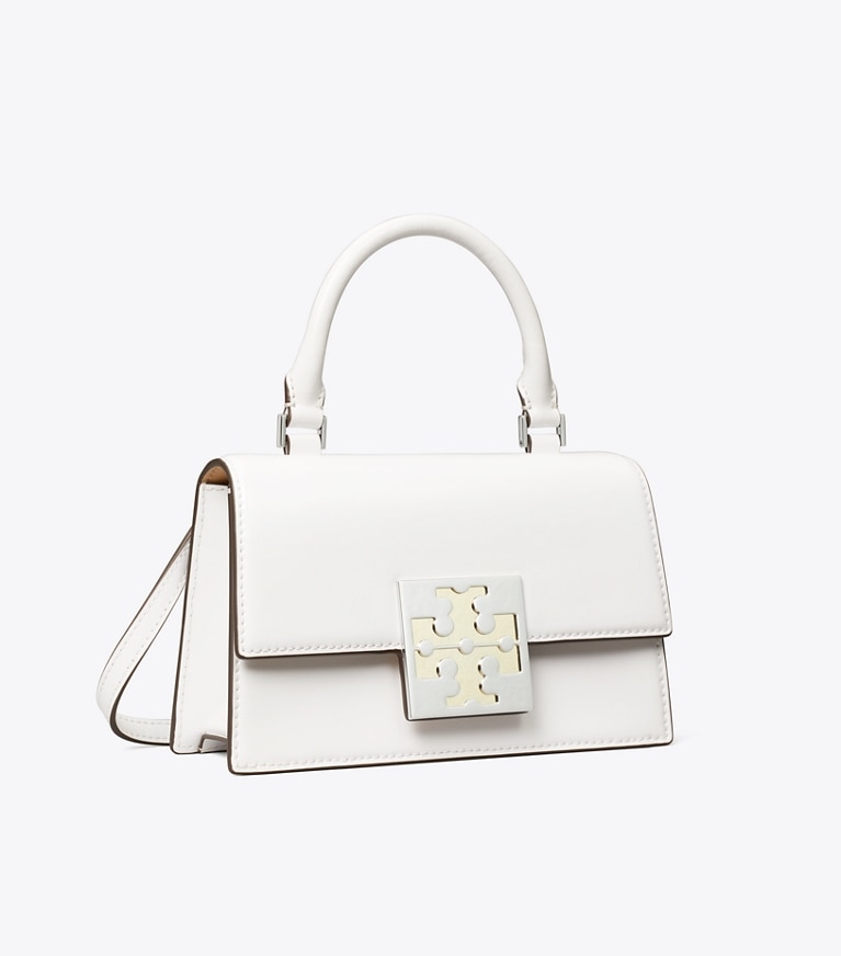 Tory Burch designer crossbody bags Spazzolato Mini Top-Handle Bag in Optic White angle