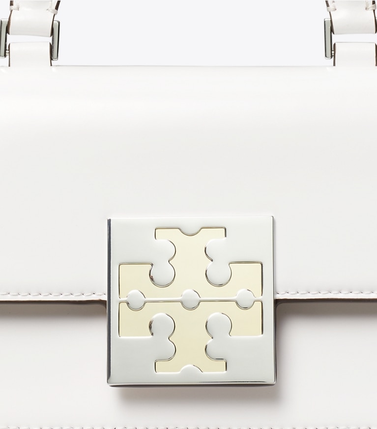 Tory Burch designer crossbody bags Spazzolato Mini Top-Handle Bag in Optic White angle