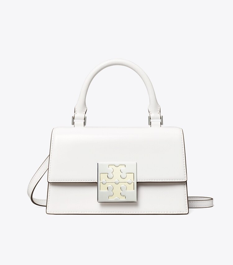 Tory Burch designer crossbody bags Spazzolato Mini Top-Handle Bag in Optic White front