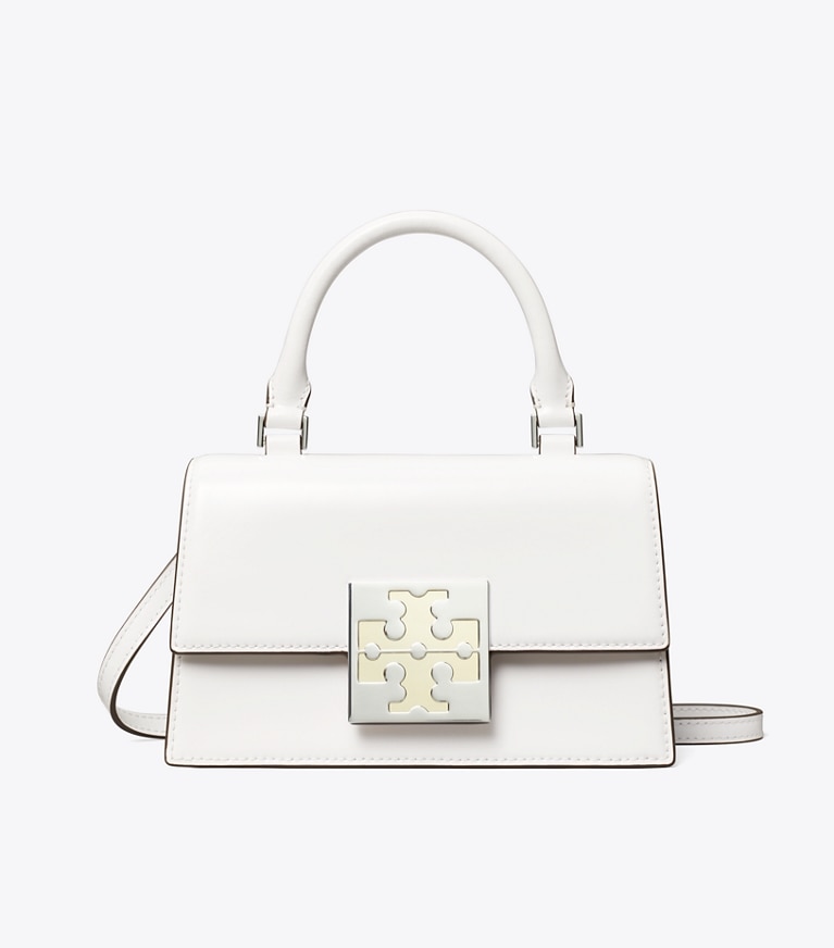 Tory Burch designer crossbody bags Spazzolato Mini Top-Handle Bag in Optic White angle