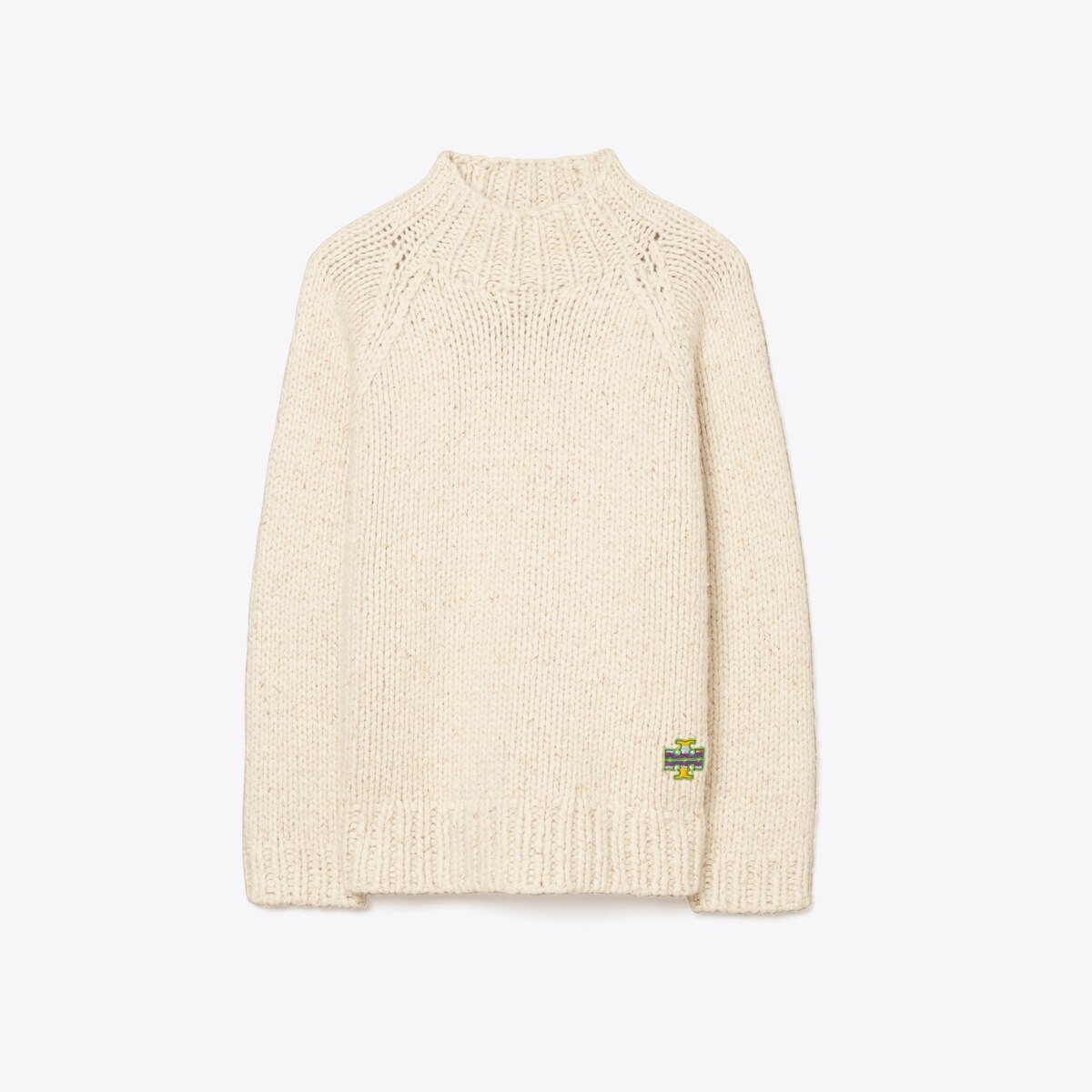Tory Burch Women's Speckled Hand Knit Mockneck Sweater in Sesame, Size M