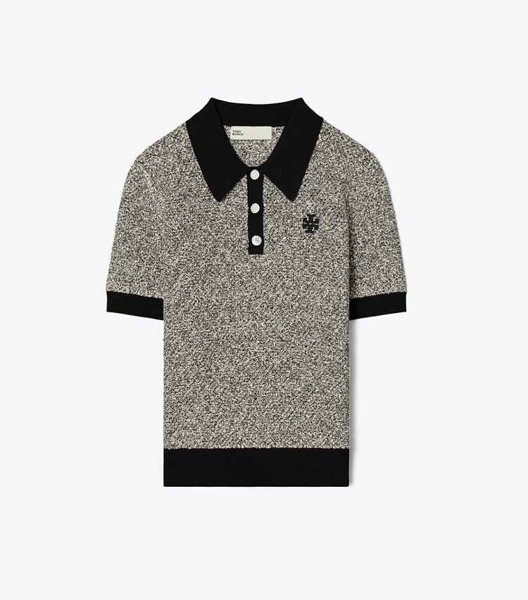 Tory Burch designer sweaters Speckled Knit Polo in Speckled Black front