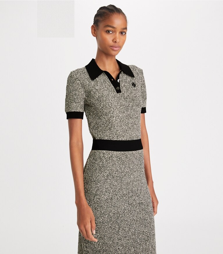 Tory Burch designer sweaters Speckled Knit Polo in Speckled Black front