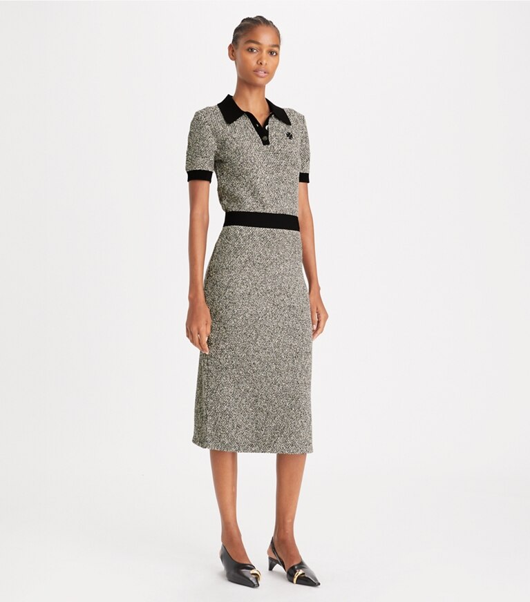 Tory Burch designer sweaters Speckled Knit Polo in Speckled Black front